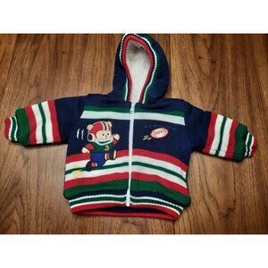 Vintage Outbrook Kids Sweater Fleece Lined Coat Football  Bear Zip 12 Months
